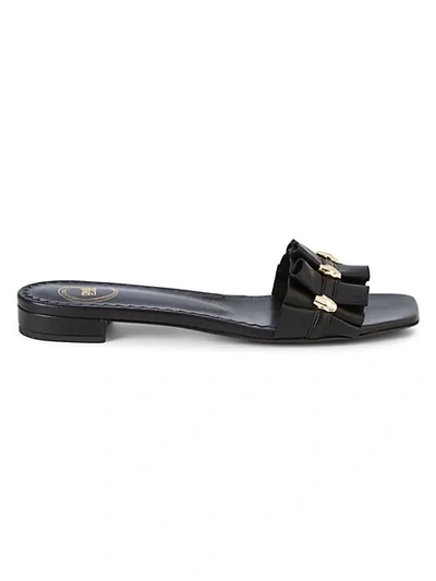 Shop Cavalli Class Ruffled Leather Slides In Black