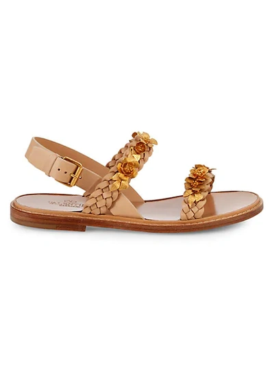 Shop Valentino Braided Floral Sandals In Natural