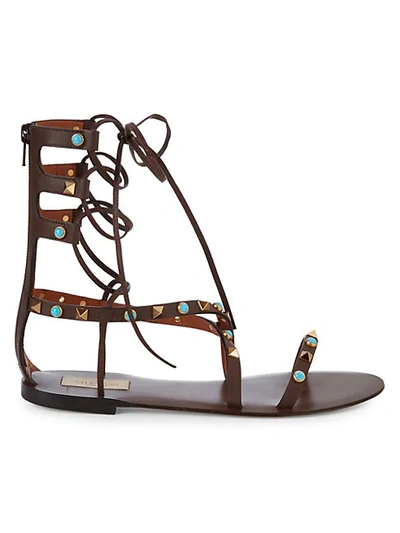 Shop Valentino Leather Gladiator Sandals In Brown