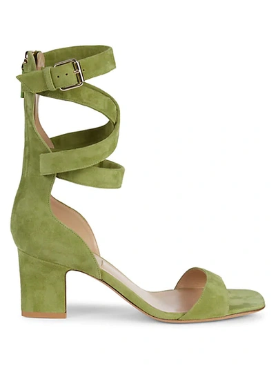 Shop Valentino Crisscross Suede Heeled Sandals In Army Green