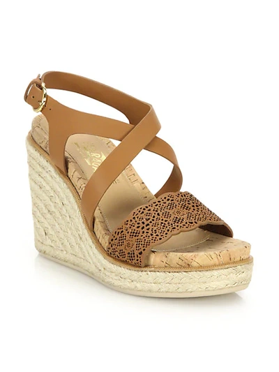 Shop Ferragamo Gioela Raffia & Leather Platform Wedge Sandals In Brown