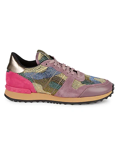 Shop Valentino Textured Low-top Sneakers In Pink Multi