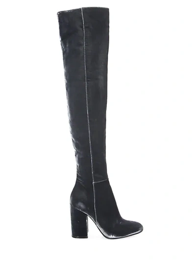 Shop Gianvito Rossi Velvet Over-the-knee Block Heel Boots In Grey