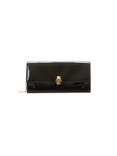 Shop Alexander Mcqueen Skull Patent Leather Wallet On Chain In Black