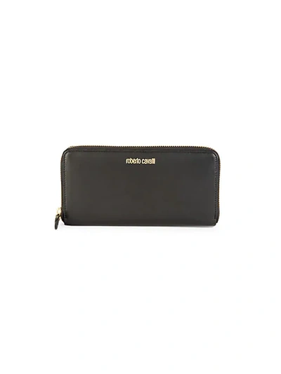 Shop Roberto Cavalli Leather Zip-around Wallet In Black
