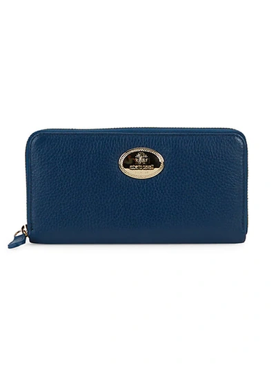 Shop Roberto Cavalli Pebbled Leather Zip-around Wallet In Blue