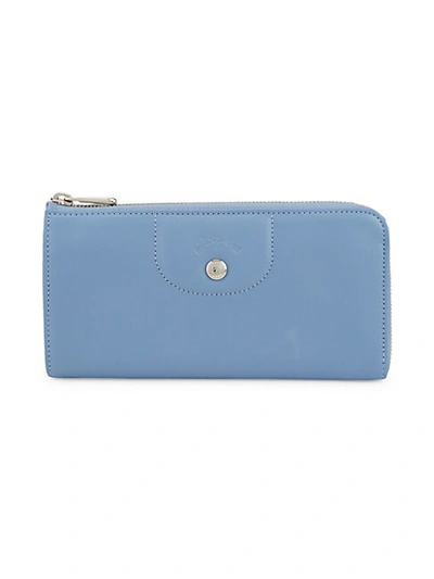 Shop Longchamp Logo Leather Zip-around Wallet In Light Blue