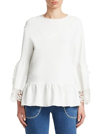 Shop See By Chloé Lace Bell Sleeve Top In Misty Ivory