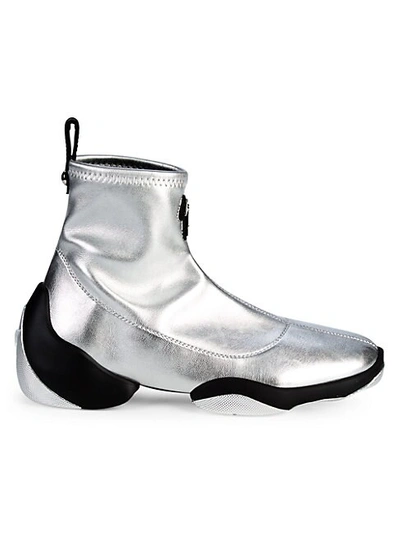 Shop Giuseppe Zanotti Metallic Logo Sock Sneakers In Silver