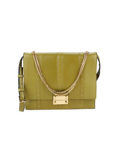 Shop Valentino Logo Leather Shoulder Bag In Olive Green