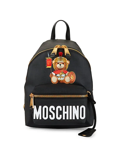 Shop Moschino Roman Teddy Bear Faux Leather Backpack In Fantasy Black