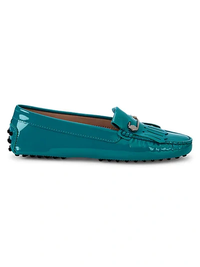 Shop Tod's Heaven Fringe Patent Leather Loafers In Blue