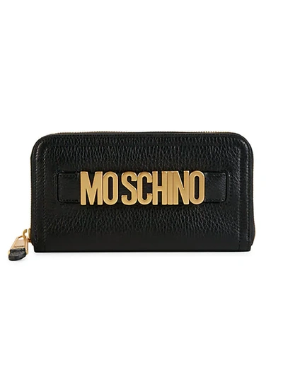 Shop Moschino Women's Pebbled Leather Zip-around Wallet In Black
