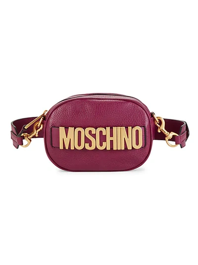 Shop Moschino Logo Leather Belt Bag In Violet