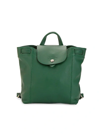 Shop Longchamp Le Pliage Leather Backpack In Emerald