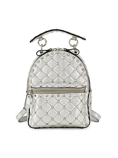 Shop Valentino Rockstud Embellished Leather Backpack In Silver