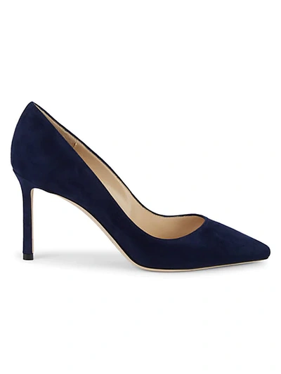 Shop Jimmy Choo Romy Suede High-heel Pumps In Navy