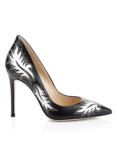 Shop Gianvito Rossi Ellipsis High-back Studded Leaf Leather Pumps In Black