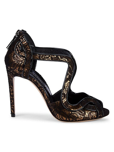 Shop Casadei Lace & Metallic Heeled Sandals In Black