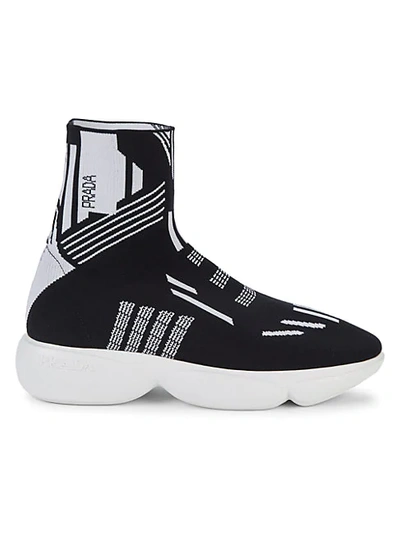 Shop Prada Geometric Sock Sneakers In Black White