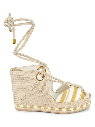 Shop Ferragamo Evita 8 Platform Sandals In Beige Yellow