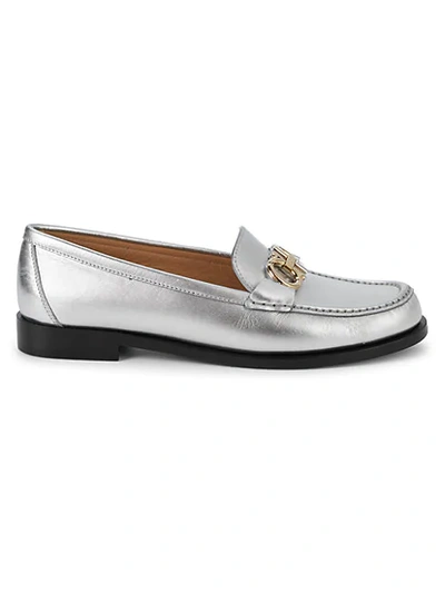 Shop Ferragamo Rolo Metallic Leather Loafers In Argento