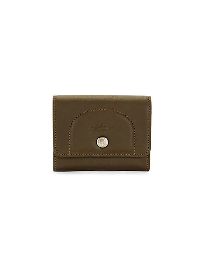 Shop Longchamp Short Leather Card Case In Khaki