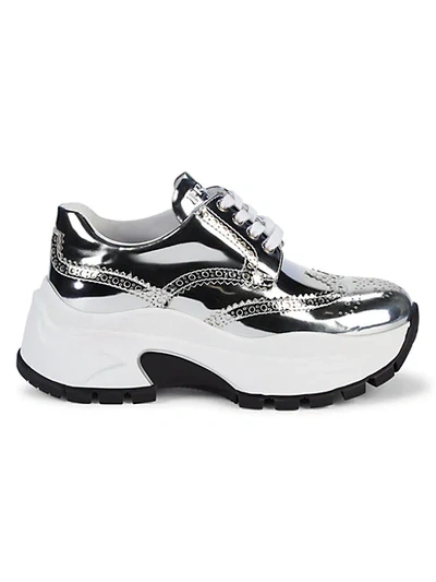 Shop Prada Donna Scarpe Metallic-leather Chunky Sneakers In Silver