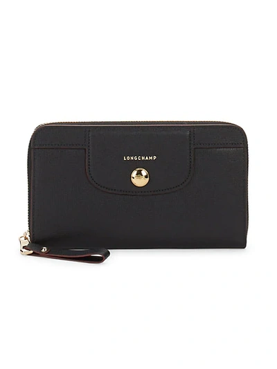Shop Longchamp Zip-around Leather Wallet In Black