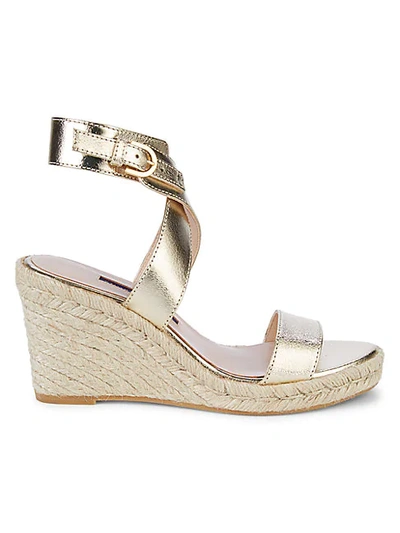 Shop Stuart Weitzman Lexia Metallic Leather Espadrille Wedge Sandals In Gold