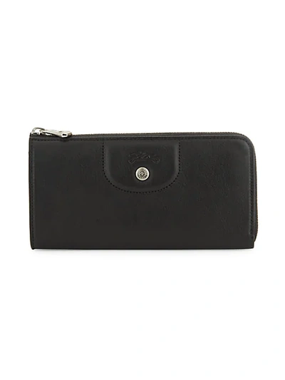 Shop Longchamp Half-zip Leather Wallet In Black