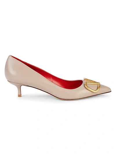 Shop Valentino Kitten Heel Leather Pumps In Poudre