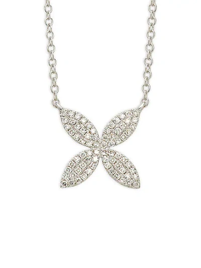 Shop Saks Fifth Avenue 14k White Gold Diamond Flower Pendant Necklace