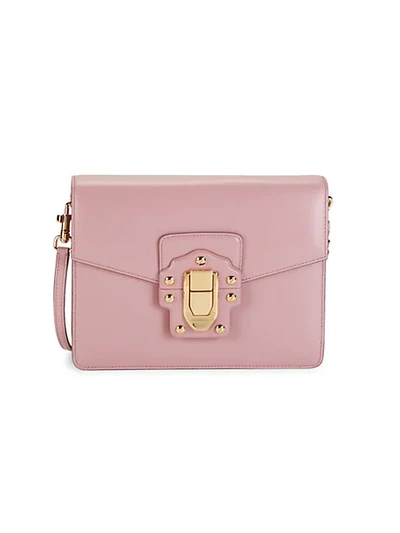 Shop Dolce & Gabbana Studded Box Leather Shoulder Bag In Rosa Poudre