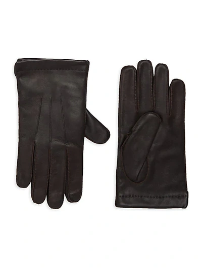 Shop Portolano Cashmere-lined Leather Gloves In Brown