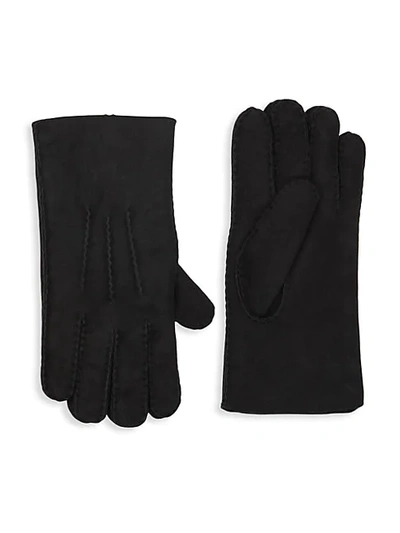 Shop Portolano Men's Shearling-lined Suede Gloves In Black