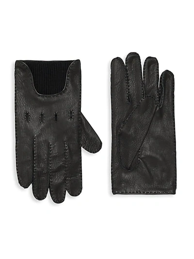 Shop Portolano Merino Wool-lined Leather Gloves In Black
