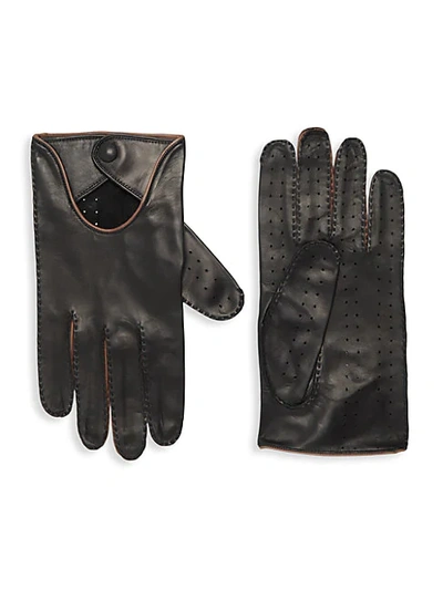 Shop Portolano Contrast-trim Leather Gloves In Black Brown