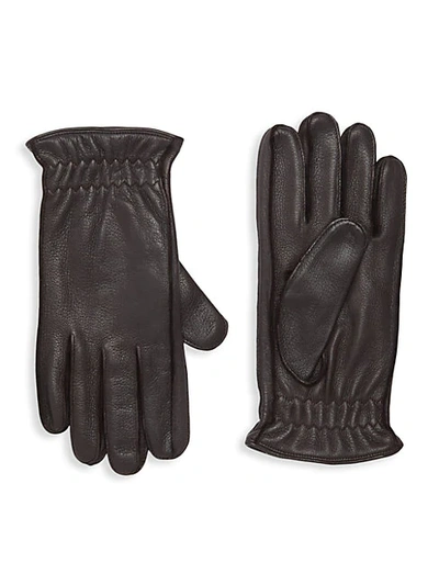 Shop Portolano Cashmere-lined Leather Gloves In Dark Brown