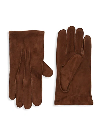 Shop Portolano Textured Suede Gloves In Bark