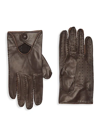 Shop Portolano Men's Textured Leather Gloves In Teak