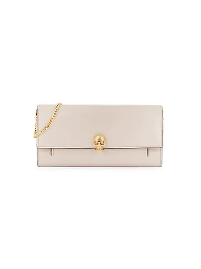 Shop Alexander Mcqueen Skull Patent Leather Wallet-on-chain In Nude