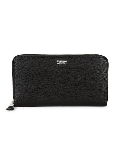 Shop Giorgio Armani Leather Zip-around Long Wallet In Black