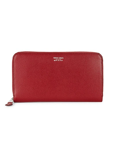 Shop Giorgio Armani Coated Leather Zip-around Long Wallet In Red