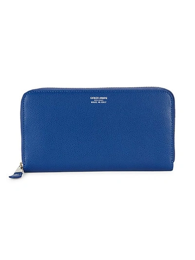 Shop Giorgio Armani Logo Zip-around Wallet In Blue