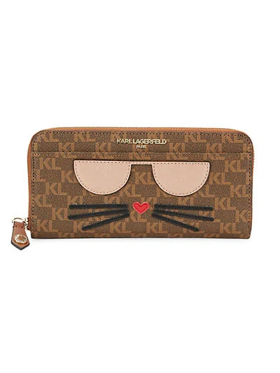 Shop Karl Lagerfeld Choupette Monogram Continental Wallet In Brown