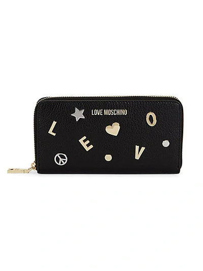 Shop Love Moschino Logo Leather Zip-around Wallet In Black