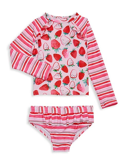 Shop Andy & Evan Little Girl's 2-piece Strawberry-print Rashguard & Swim Bottom Set In Pink