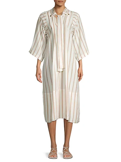 Shop Chloé Striped Silk Midi Shift Dress In Off White
