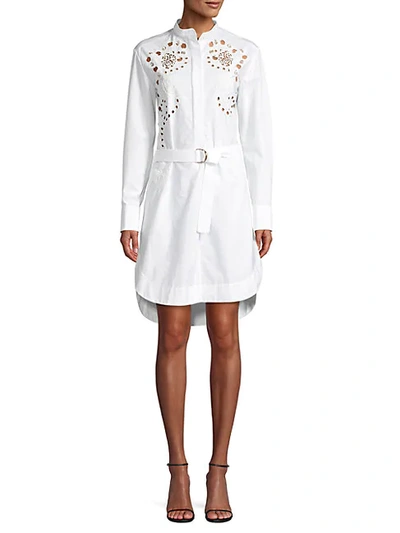 Shop Chloé Belted Cotton-blend Shirtdress In White